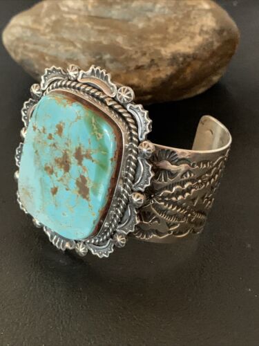 Native American Men's Navajo Royston Turquoise Cuff Bracelet | Sterling Silver | 1414