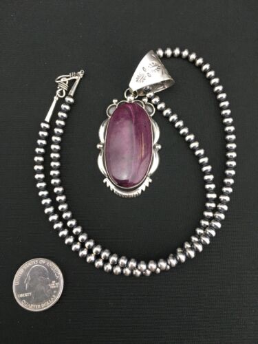 Navajo Pearls Purple Spiny Oyster Pendant Necklace | Sterling Silver | Native American Handmade | 4815
