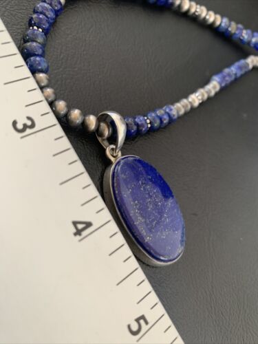 Native American Navajo Blue Lapis Pendant Necklace | Sterling Silver | Authentic Handmade | 11914 - Masha USA