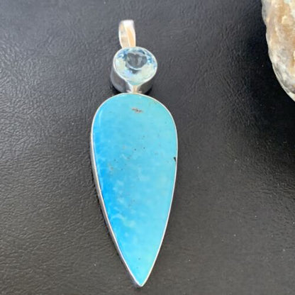Navajo Blue Topaz Turquoise Multi-Stone Pendant | Authentic Native American Sterling Silver | 3.5" | 10712