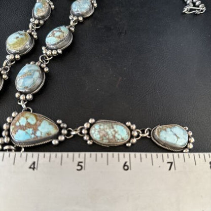 Navajo Golden Hills Turquoise Lariat Necklace | Sterling Silver | Authentic Native American Handmade | 14407 - Masha USA