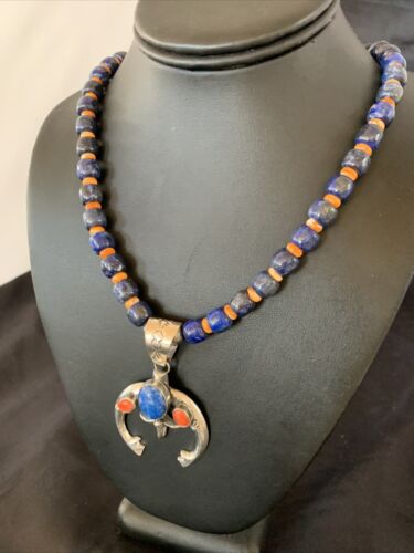Navajo Native American Blue Lapis Spiny Oyster Naja Pendant | Sterling Silver | 11492 - Masha USA