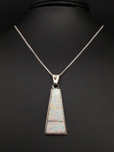 Navajo Opal Inlay Pendant | Sterling Silver Chain Necklace | Authentic Native American Handmade | 18" | 4776