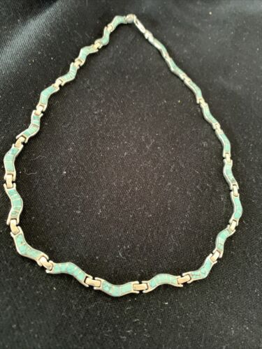 Sterling Silver Necklace with Spiderweb Turquoise & Opal Inlay Pendant | 16" | 1427