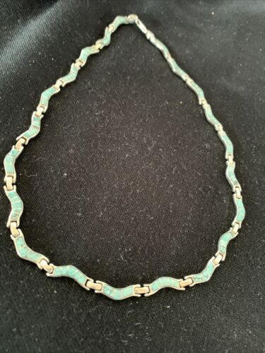 Sterling Silver Necklace with Spiderweb Turquoise & Opal Inlay Pendant | 16" | 01427