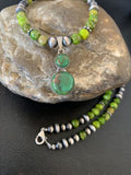 Navajo Green Gaspeite Turquoise Pendant | Sterling Silver | Authentic Native American Handmade | 12267