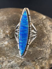 Native American Women's Navajo Blue Opal Ring | Sterling Silver | Sz 8 | 10308