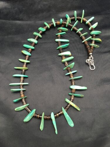 Navajo Green Turquoise & Bone Bead Necklace | Sterling Silver | 20" | Authentic Native American Handmade | 3282