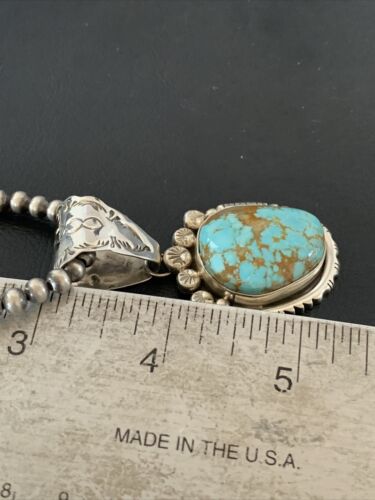 Men's Navajo Sterling Silver Necklace Pendant Earrings | Blue #8 Turquoise | Authentic Native American Handmade | 2110 - Masha USA