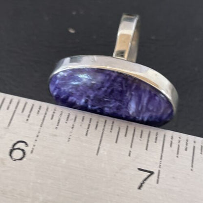 Navajo Women's Oval Purple Charoite Ring | Sterling Silver | Sz 8 Adjustable | Authentic Native American Handmade | 10567