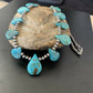 Native American Navajo Pearls Necklace | Sterling Silver | Blue Turquoise Teardrop | 11484
