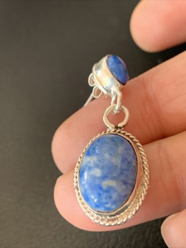 Navajo Denim Lapis Dangle Earrings | Sterling Silver | 1.1" | Authentic Native American Handmade | 1700