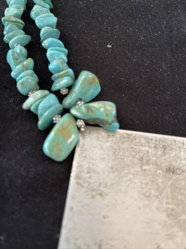 Navajo Blue Turquoise Nugget Beads Necklace | Sterling Silver | Authentic Native American Handmade | 22" | 01345