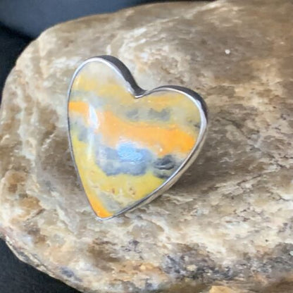 Navajo Sterling Silver Yellow Heart Bumble Bee Jasper Ring | Sz 8 Adjustable | Handmade Jewelry | 14023