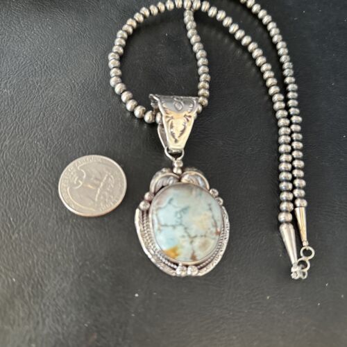 Navajo Blue Golden Hills Pendant Necklace | Sterling Silver | Authentic Native American Handmade | 14601