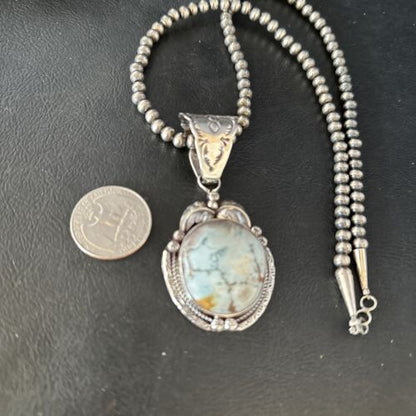 Navajo Blue Golden Hills Pendant Necklace | Sterling Silver | Authentic Native American Handmade | 14601