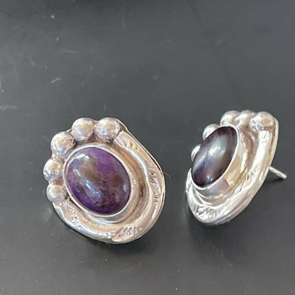 Native American Navajo Sugilite Earrings | Sterling Silver Post Stud | 0.5" | 2071 - Masha USA