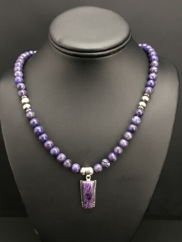 Navajo Charoite Pendant with Pearls | Sterling Silver Necklace | 21" | Authentic Native American Handmade | 4877