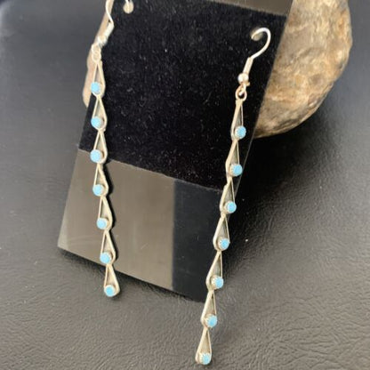 Navajo Green Turquoise Dangle Earrings | Sterling Silver | 3" Long | Authentic Native American Handmade | 12120