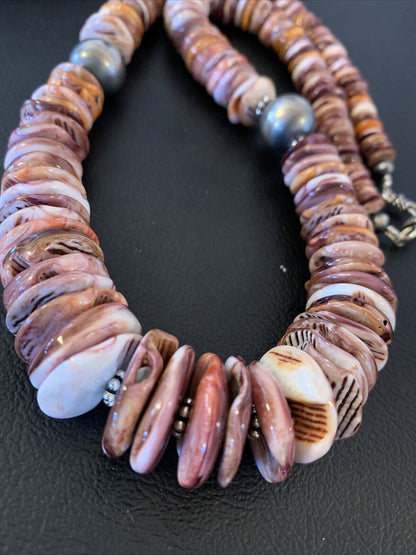 Navajo Sterling Silver Purple Spiny Oyster Necklace | Authentic Native American | 22" | 02182