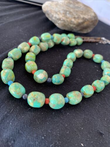 Navajo Blue Turquoise & Agate Necklace | Sterling Silver | 19" | Authentic Native American Handmade | 00819