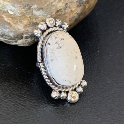 Navajo White Buffalo Turquoise Ring | Sterling Silver | Sz 7 | Authentic Native American Handmade | 13350