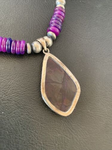 Navajo Pearls Purple Sugilite Necklace Pendant | Sterling Silver | Authentic Native American Handmade | 10328
