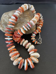 Navajo Turquoise & Red Spiny Oyster Necklace | Sterling Silver | Authentic Native American | Graduated | 20" | 10590