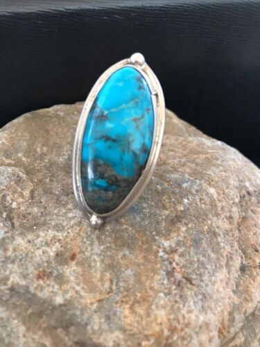 Navajo Blue Turquoise Ring | Sterling Silver | Adjustable | Authentic Native American Handmade | 10210