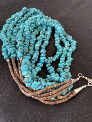 Navajo Kingman Turquoise 3 Strand Necklace | Sterling Silver | Authentic Native American Handmade | 1160
