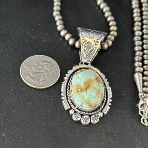 Navajo Golden Hills Turquoise Pendant Necklace | Sterling Silver | Authentic Native American Handmade | 14349