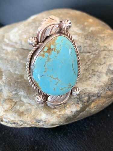 Navajo Blue Turquoise #8 Ring | Sterling Silver | Sz 7 | Authentic Native American Handmade | 671