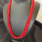 Navajo Red Coral 5-Strand Necklace | Sterling Silver Barrel Beads | 22" | Authentic Native American Handmade | 10438