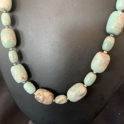 Navajo Blue Turquoise Bead Necklace | Sterling Silver | 20" | Authentic Native American Handmade | 12965