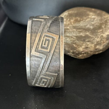 Handmade Sterling Silver Navajo Stamped Cuff Bracelet | Authentic Native American Jewelry | 14590