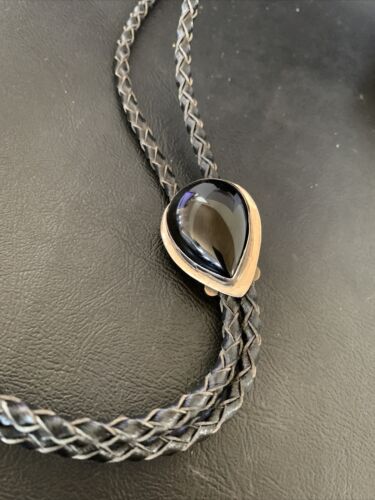 Native American Men's Bolo Tie | Sterling Silver Navajo Black Onyx | Handmade | 12148