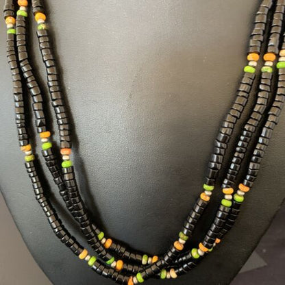 Navajo Sterling Silver Black Onyx Spiny Turquoise Bead Necklace Heishi 22" | Handmade 10893 - Masha USA