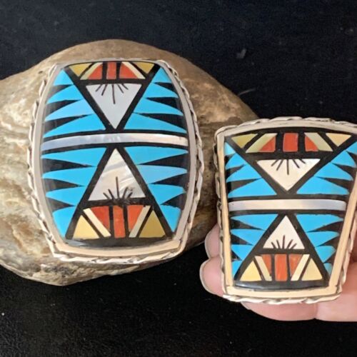 Zuni Bolo Tie Belt Buckle Ranger Set | Turquoise Mother of Pearl Coral | Sterling Silver | Native American Handmade | 14123