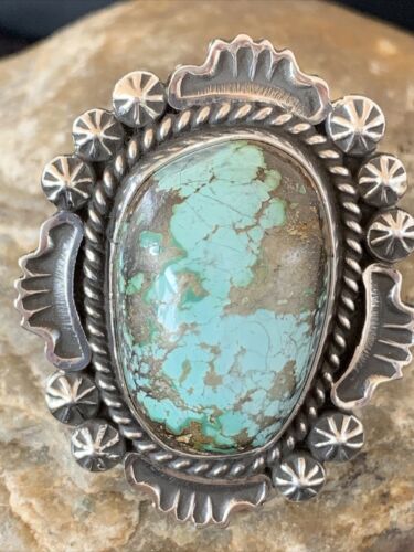 Navajo Green Royston Turquoise Ring | Sterling Silver | Sz 8 | Authentic Native American Handmade | 1476