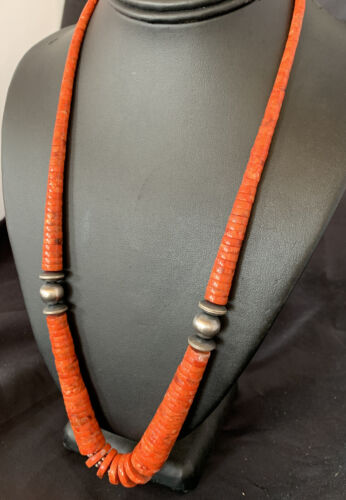 Navajo Apple Sponge Coral Bead Graduated Necklace | Sterling Silver | Authentic Native American | 25" | 11752