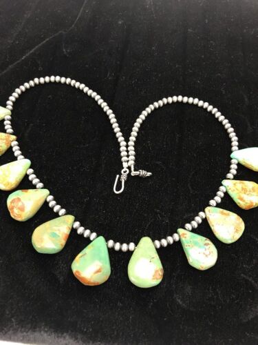 Navajo Pearls Royston Turquoise Necklace | Sterling Silver | Teardrop | Native American | S427 - Masha USA