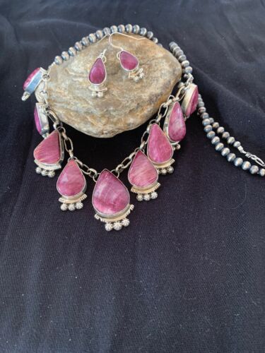 Navajo Purple Spiny Oyster Pendant Necklace Set | Authentic Native American Sterling Silver | Handmade | 4555