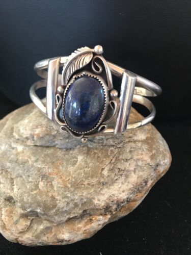 Native American Navajo Lapis Bracelet | Sterling Silver | J Platero | Authentic Handmade | 8040