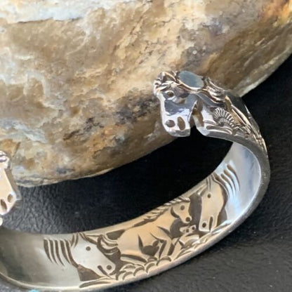 Navajo Horse Cuff Bracelet | Sterling Silver | Authentic Native American Handmade | 13225