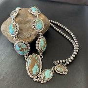Navajo Blue Turquoise #8 Lariat Necklace | Sterling Silver | Native American Handmade | 10759
