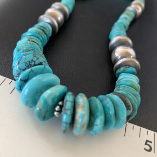 Navajo Blue Turquoise Sterling Silver Graduated Necklace | Authentic Native American | 20" | 13397