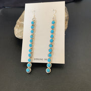 Navajo Green Turquoise Dangle Earrings | Sterling Silver | 3" Long | Authentic Native American Handmade | 12119