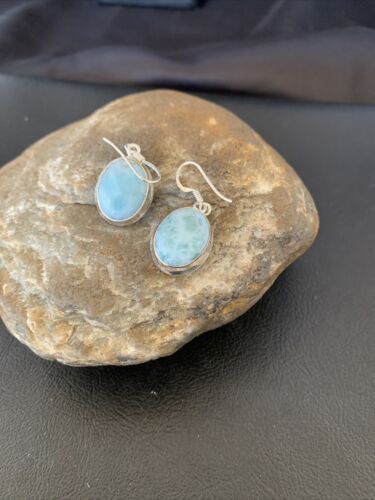 USA Womens Handmade Navajo Sterling Beads Dangle Blue LARIMAR Earrings 1616