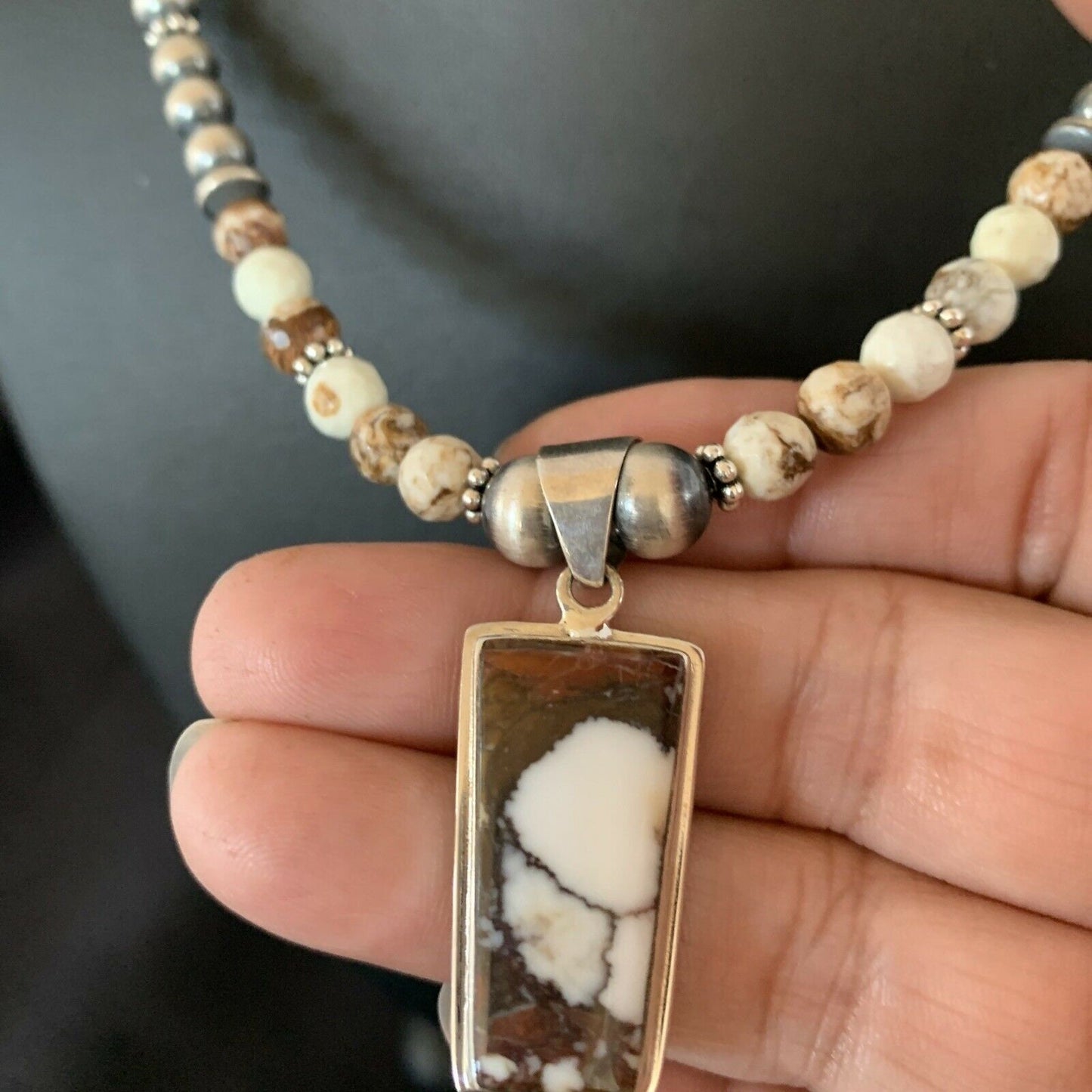 Navajo Wild Horse Turquoise Necklace Pendant | Sterling Silver | Authentic Native American Handmade | 11372