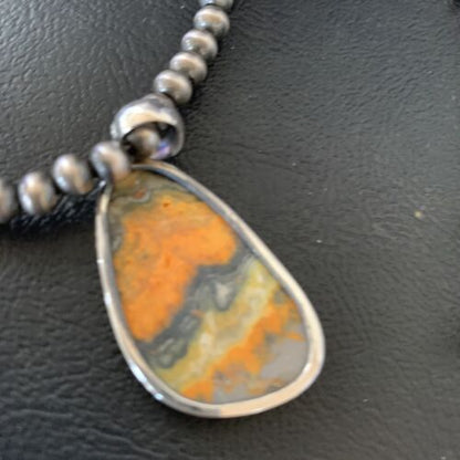 Navajo Yellow Bumblebee Jasper Pendant Necklace | Sterling Silver | Authentic Native American Handmade | 12812